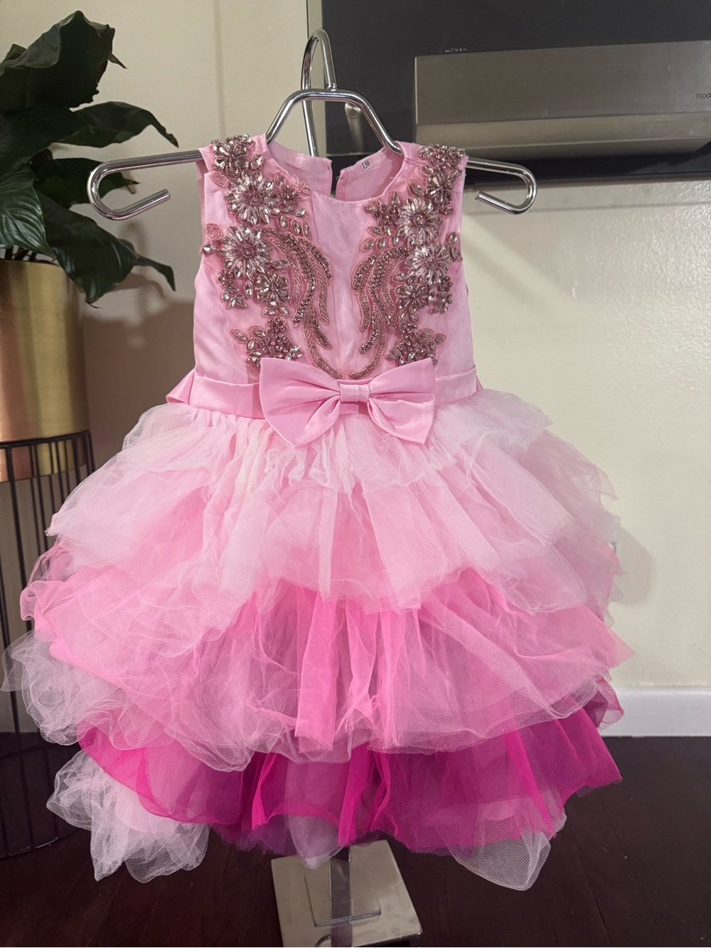 Pink Embellished Tulle Party Dress for Girls